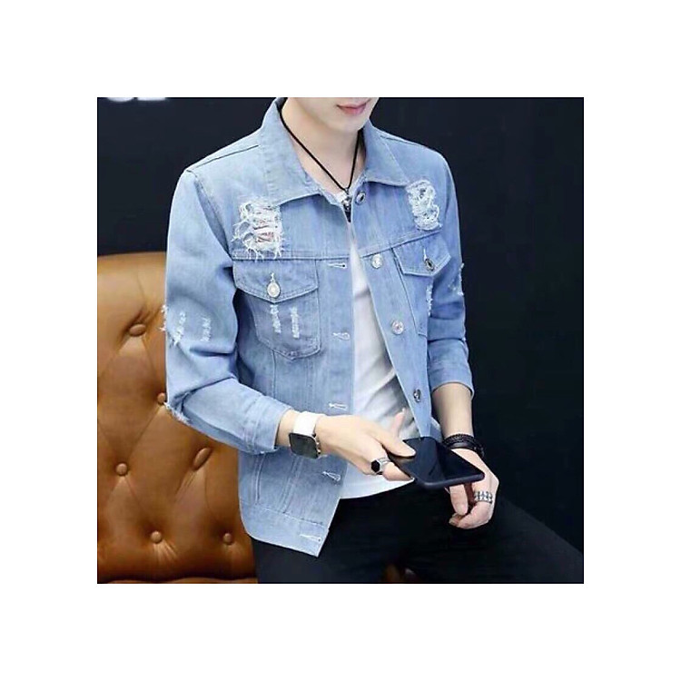 Khoác jeans Nam Wax Rách Siêu Bụi Bẩm #308