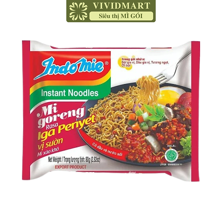INDOFOOD - Mì xào khô Indomie Goreng vị Sườn, Mì Indomie vị Sườn, Mì xào Indomie, Mì Indomie Indonesia (80g/gói)