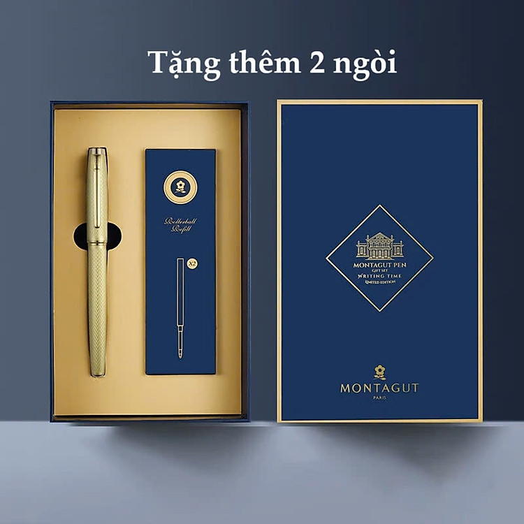 Bút ký Pháp vân chìm MONTAGUT KHẮC TÊN Miễn Phí 2006 vỏ kim loại đồng mực xanh B220