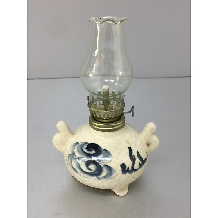 Đèn thờ đốt dầu men rạn vẽ mây