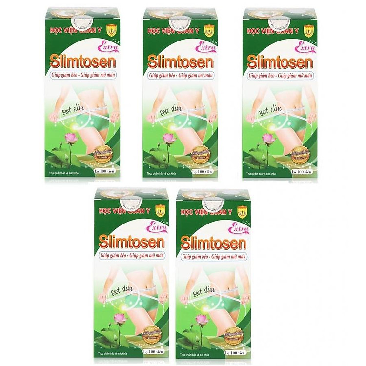 Combo 5 Thực phẩm chức năng viên uống giảm béo tan mỡ Slimtosen extra Học viện quân y việt nam (100 viên/ hộp)