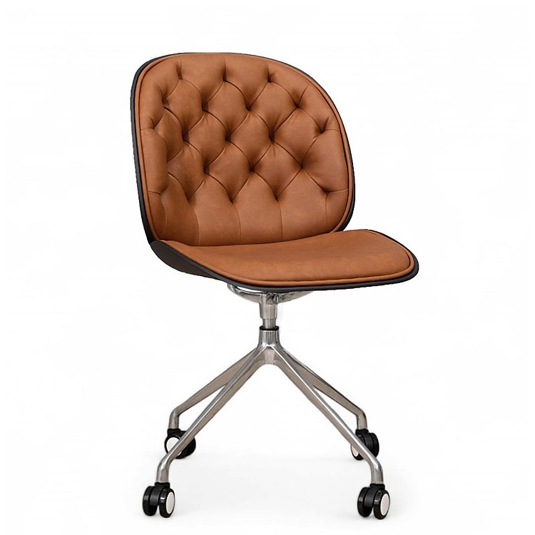 Ghế phòng họp hiện đại chân thép mạ Beetle 8-P1 Nội thất Capta Ghế thân nhựa pp màu đen nệm pvc cao cấp chân xoay thép mạ chrome bóng tại hcm