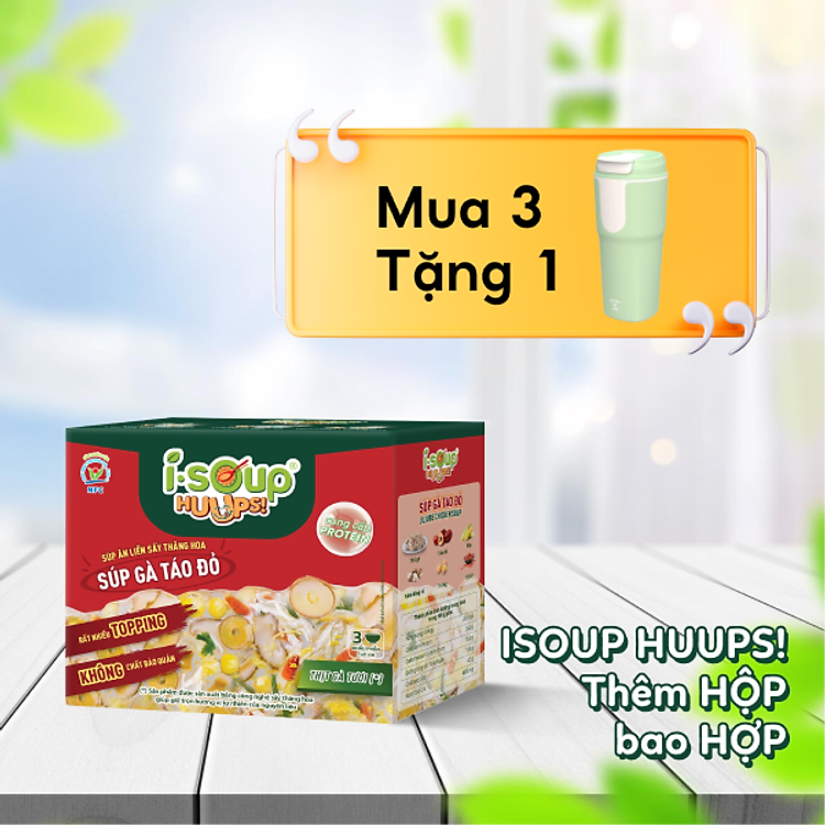 Súp Gà Táo Đỏ Ăn Liền ISOUP HUUPS Ngon,Dinh Dưỡng,Tiện Lợi (Hộp X 3 Viên)- Súp Ăn Liền Sấy Thăng Hoa