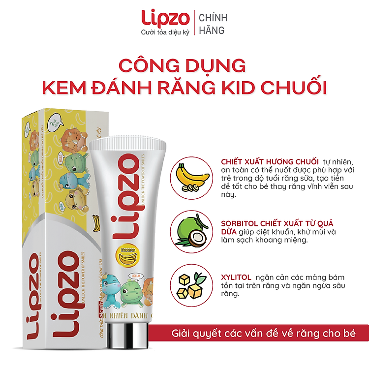 Mua Kem Đánh Răng Trẻ Em LIPZO Vị Chuối 75g Chính hãng Tiết kiệm - Hình ảnh 4