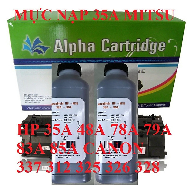 Mực nạp Mitsu 35A hàng chính hãng Alphacartridge dành cho hộp mực HP 36A 48A 83A 85A 78A 79A Canon 337 312 313 325 326 328