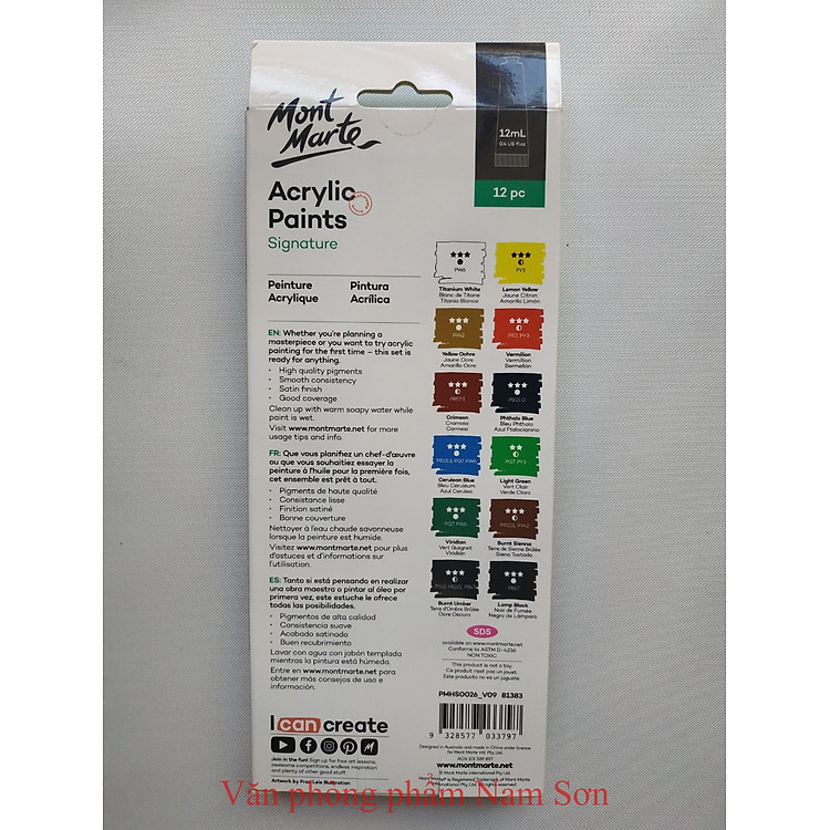 Màu Acrylic Mont Marte (12 màu x 12ml) - Ảnh 3