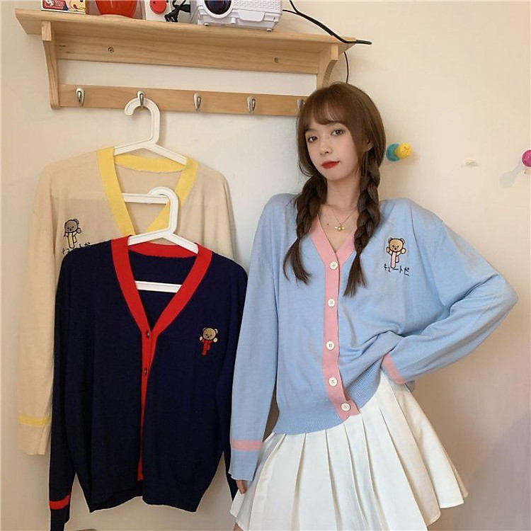(Có sẵn) Áo khoác len nữ mỏng cardigan mùa thu phong cách nhẹ nhàng