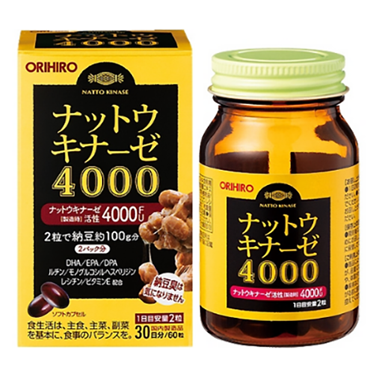 Viên uống hỗ trợ điều trị đột quỵ NATTO KINASE 4000 FU Orihiro (60 viên)