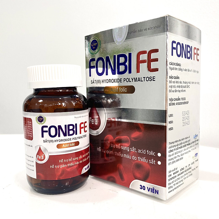 Viên uống bổ sung Sắt III, Acid folic, Vitamin B12 cho bà bầu, phụ nữ có thai và cho con bú không gây táo bón FONBIFE lọ 30 viên