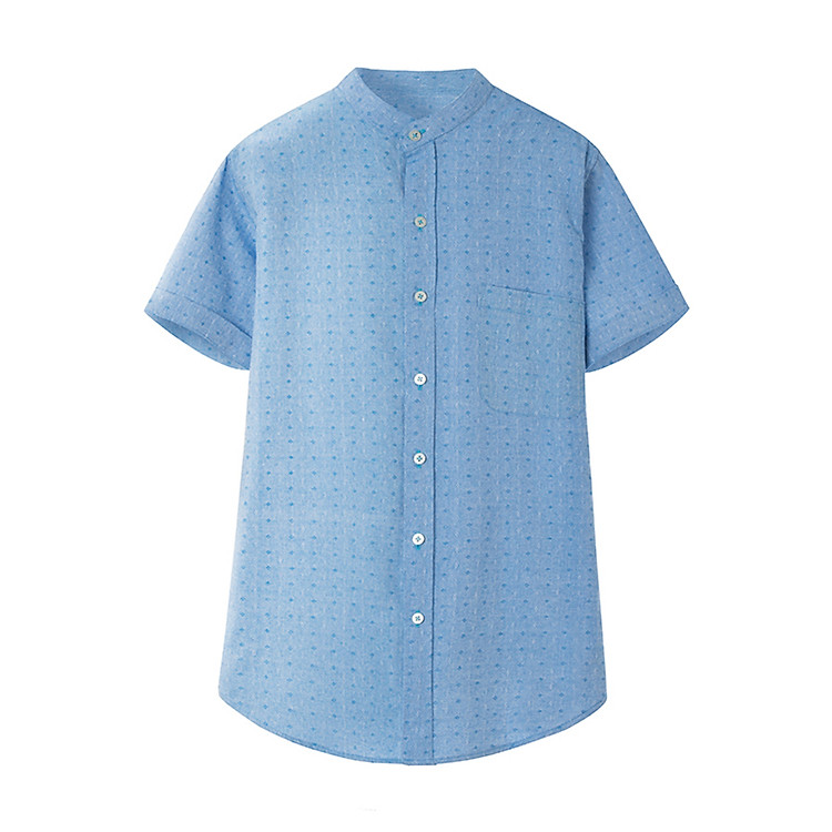 Áo Sơ Mi Nam Cổ Trụ Tay Ngắn THE COSMO Printed Shirt - Light Blue