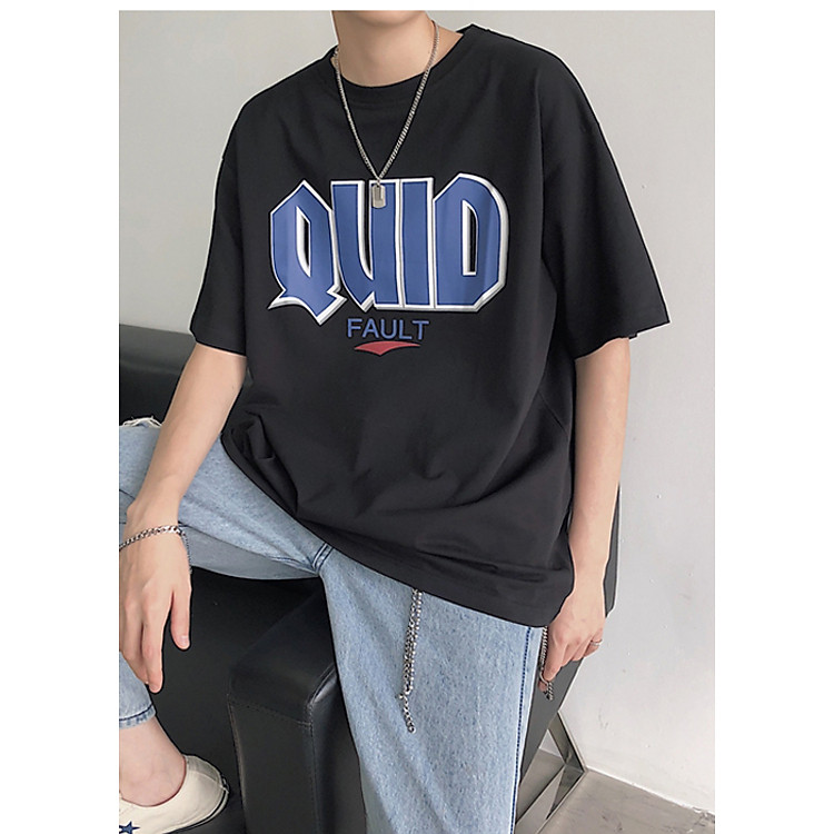 Áo thun nam tay lỡ form rộng Unisex in hình QUID, chất liệu thun cotton mềm mát, thời trang trẻ, phong cách Hàn Quốc