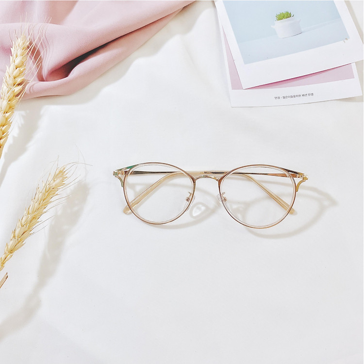 Gọng Kính Hàn Quốc Hợp Kim Cao Cấp- Dáng Mắt Mèo Cá Tính- Màu Gold- Tặng Kèm Bao Da