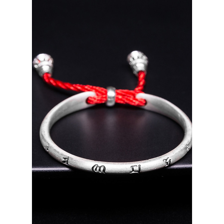 Vòng tay bạc nõn S999 khắc thần chú Om Mani Padme Hum cho trẻ em