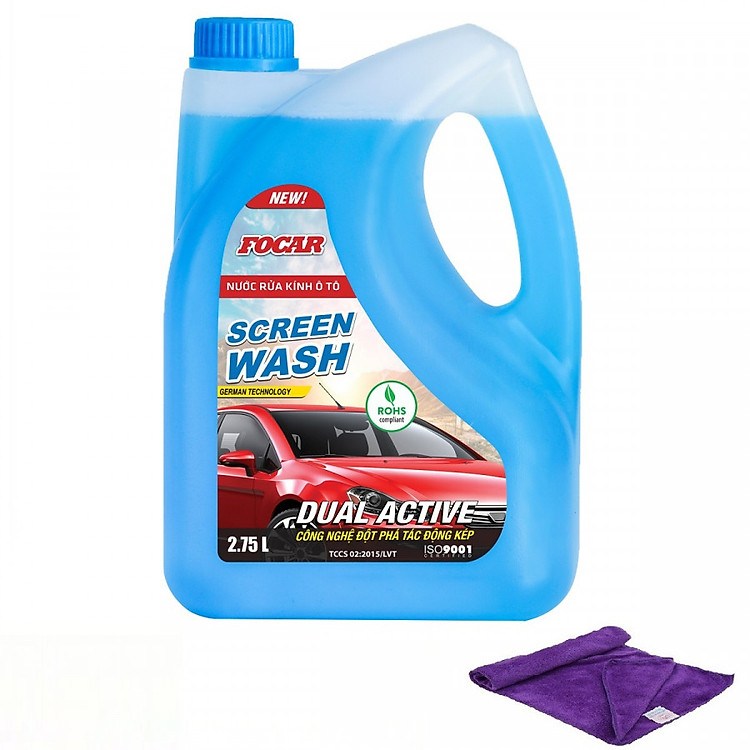 Nước rửa kính ô tô Focar Screen Wash 2.75L + khăn lau Focar 30x70cm