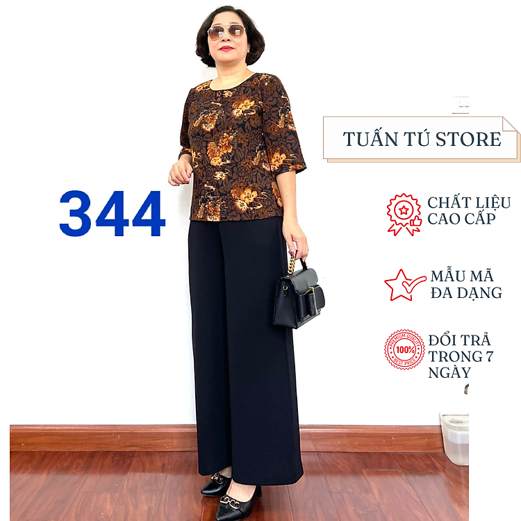 Đồ trung niên Bộ phối Áo lụa Hàn Châu mềm mượt thoáng mát với quần Đũi vải dày dặn đủ size từ 45kg tới 65kg - Tuấn Tú Store 68