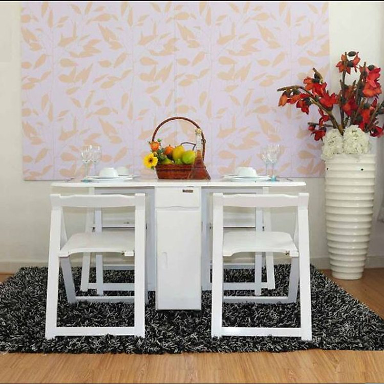 Bộ bàn ăn xếp gọn Ami (trắng) OHAHA