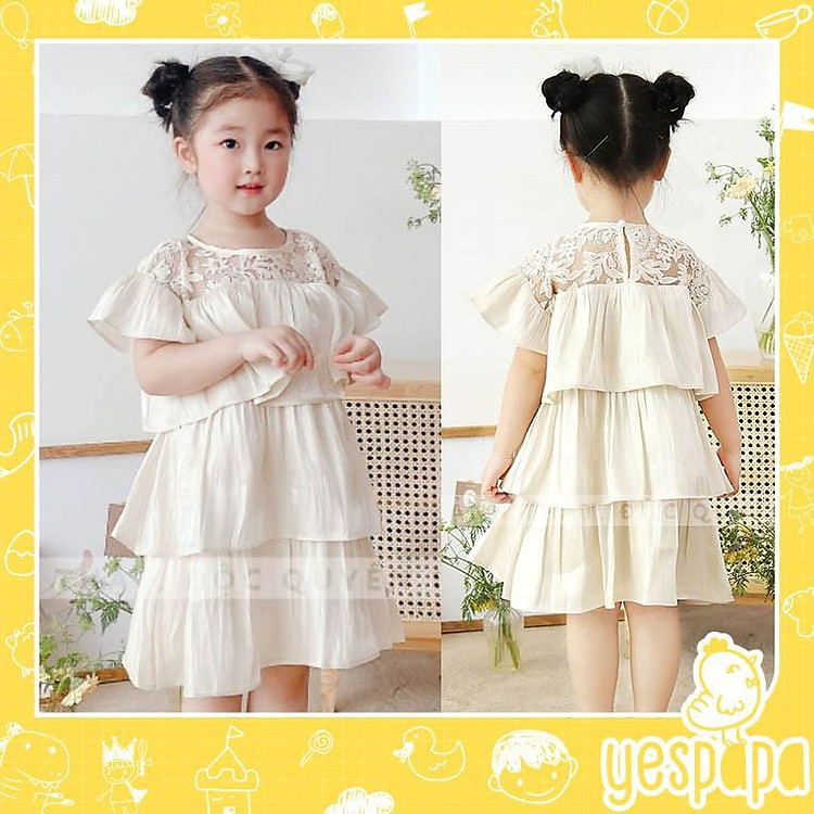 Váy đầm Bé gái tiểu thư voan phối ren dáng xòe YESPAPA IL100