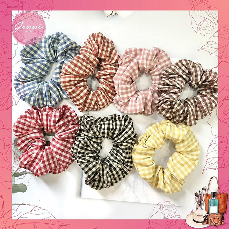 Cột Tóc Vải Scrunchies - Dây Buộc Tóc Scrunchies họa tiết kẻ caro