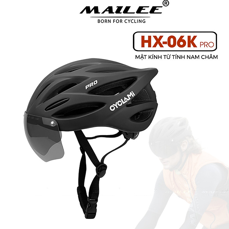 Mũ Bảo Hiểm Đạp Xe CYCLAMI HX-06K PRO với Kính Gió Từ Tính Nhựa ABS/PC cao cấp, lót EPS chống va đập, kính gió từ tính - Mai Lee
