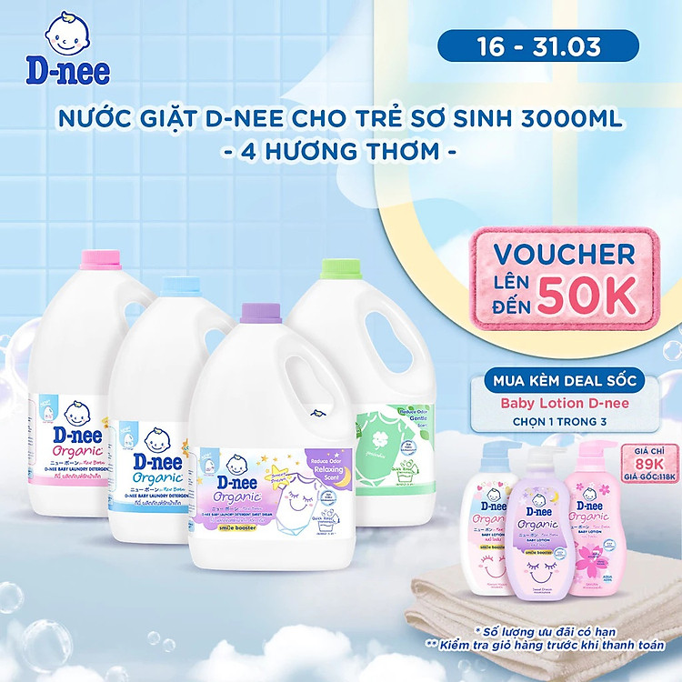 Nước giặt D-nee cho trẻ sơ sinh, mềm dịu, thơm nhẹ, không hư hại quần áo - Can 3000ml - 4 Hương thơm