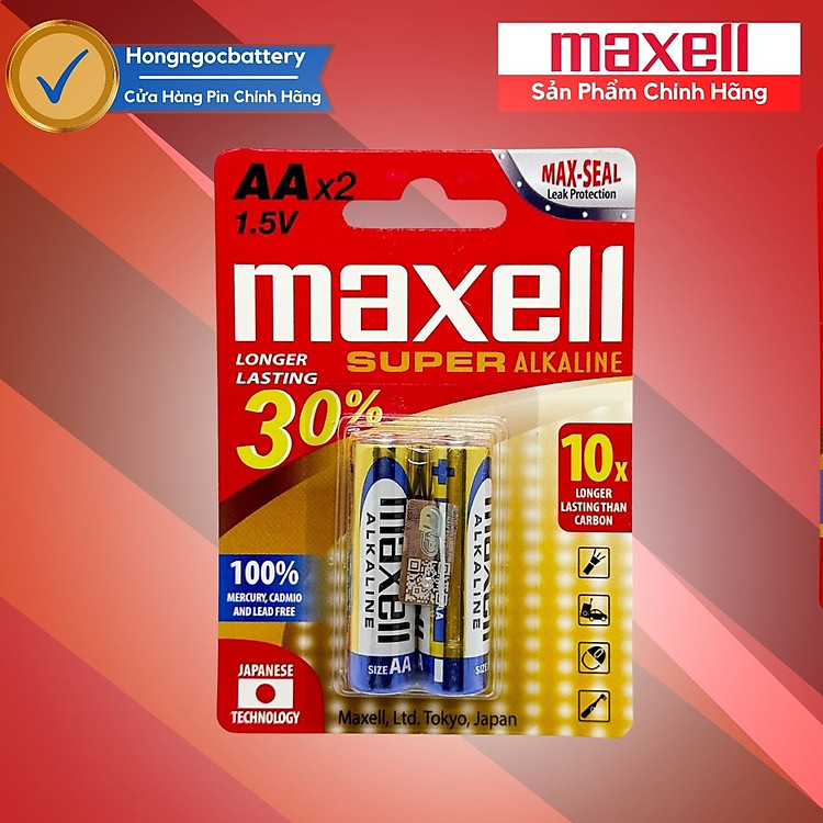 Vỉ 2 Viên Pin AA , Pin AAA 1,5V Maxell Super Alkaline Bền gấp 10 Lần - Hàng chính hãng
