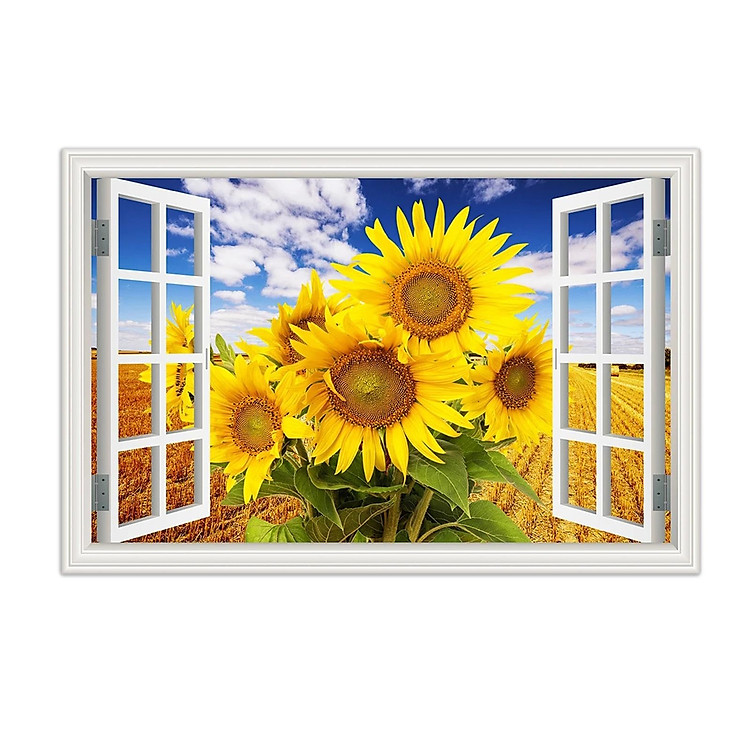 (HCM) Tranh dán tường 3d cánh đồng hoa hướng dương tuyệt đẹp 2 có sẵn keo,dễ dán(có in theo yêu cầu)