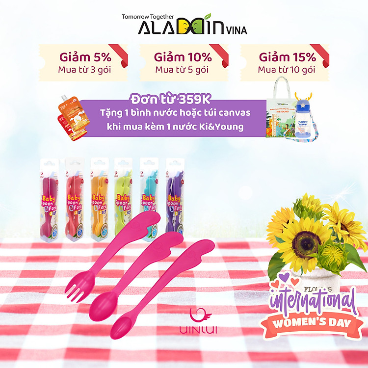 Bộ thìa dĩa ăn dặm UINLUI - Hồng Đào Chính hãng Ưu đãi - Hình ảnh 5