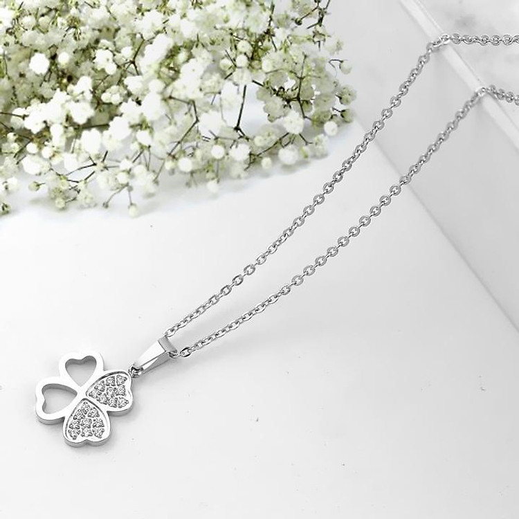 Dây chuyền nữ titan thời trang mặt cỏ 4 bốn lá thép không gỉ trangsucpt có 3 màu sắc DCNUT69