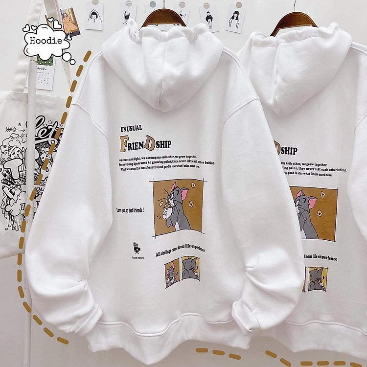 ÁO KHOÁC HOODIE FORM RỘNG MÈO TÔM UNISEX DỄ THƯƠNG