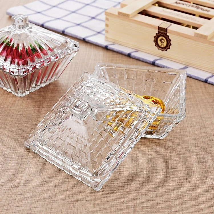 Bộ 4 Thố Mứt Thủy Tinh Ca Rô Pha Lê Đựng Kẹo Mứt