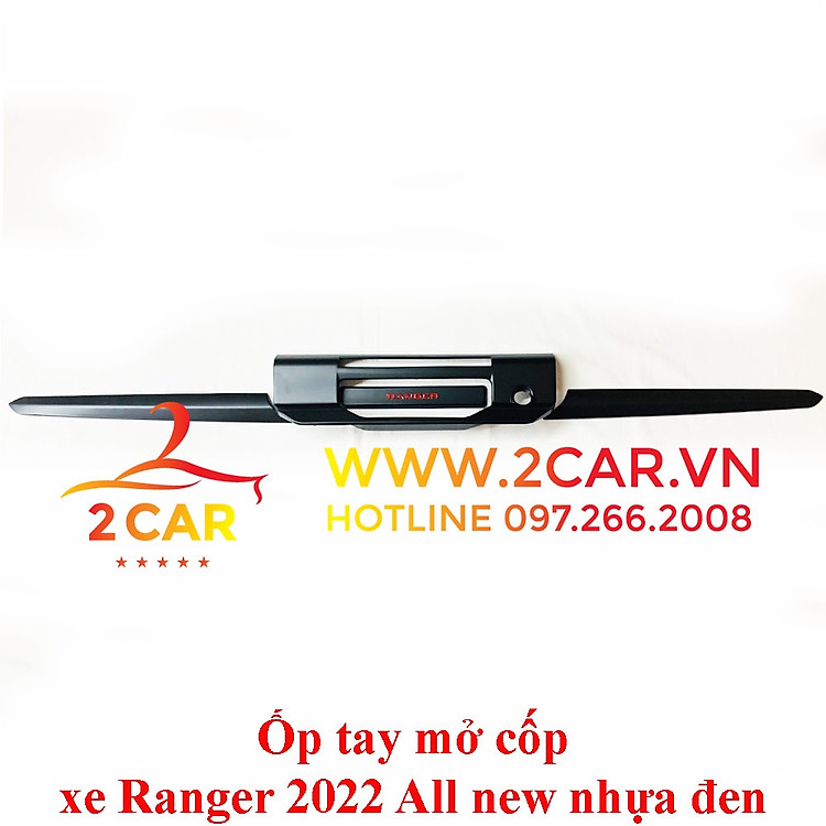 Ốp tay mở cốp xe Ford Ranger 2022, 2023 Nhựa Đen chữ đỏ cao cấp