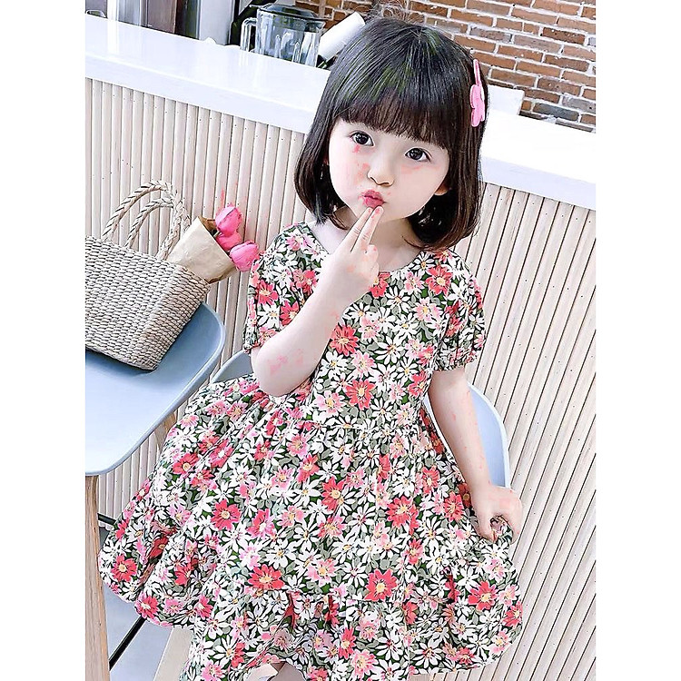 Váy Đầm Trẻ Em Hoa Cúc Sắc Màu_Vải Lụa Mềm Mịn