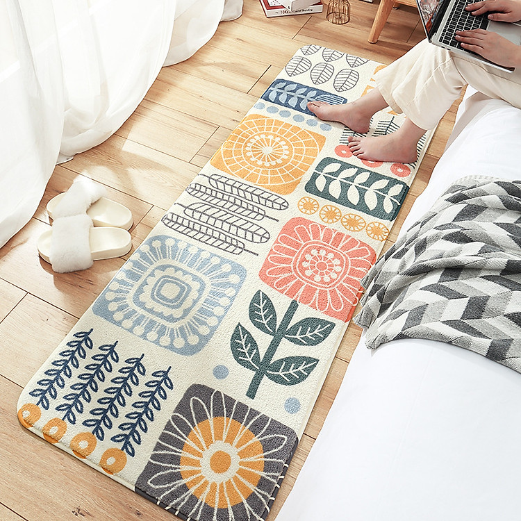 Thảm Trải Sàn Phòng Ngủ Cotton Lông Cừu Mềm Mịn Tông Vàng