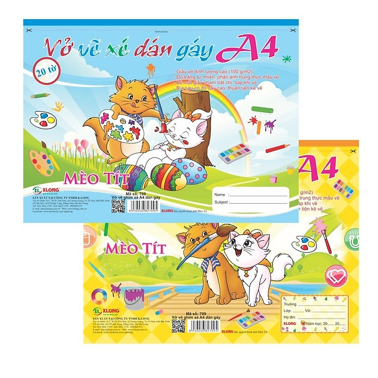 Set 2 quyển vở vẽ lò xo xé A4 Klong 714 / 708 / 709 Vở vẽ thủ công MS709 / MS708