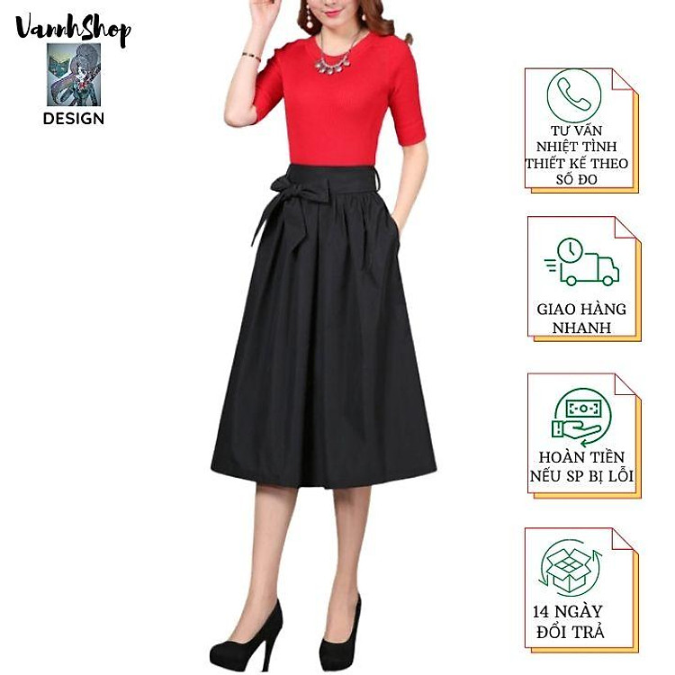 Chân Váy Xòe New Design Dáng Midi Dài Qua Gối Duyên dáng
