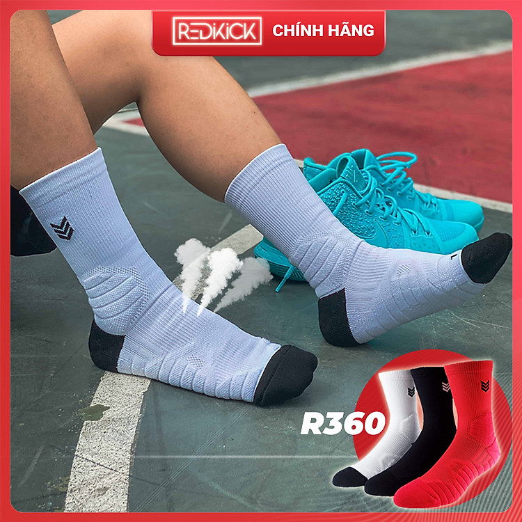 Tất Thể Thao Redikick R360 Coolmax Cotton Nam Nữ Cổ Cao Vớ có đệm, Chống Trượt, Thoáng Khí, Chống hôi chân phù hợp chơi Bóng Rổ Bóng đá Bóng Chuyền Tennis Chạy Bộ Đá banh -Hàng Chính Hãng