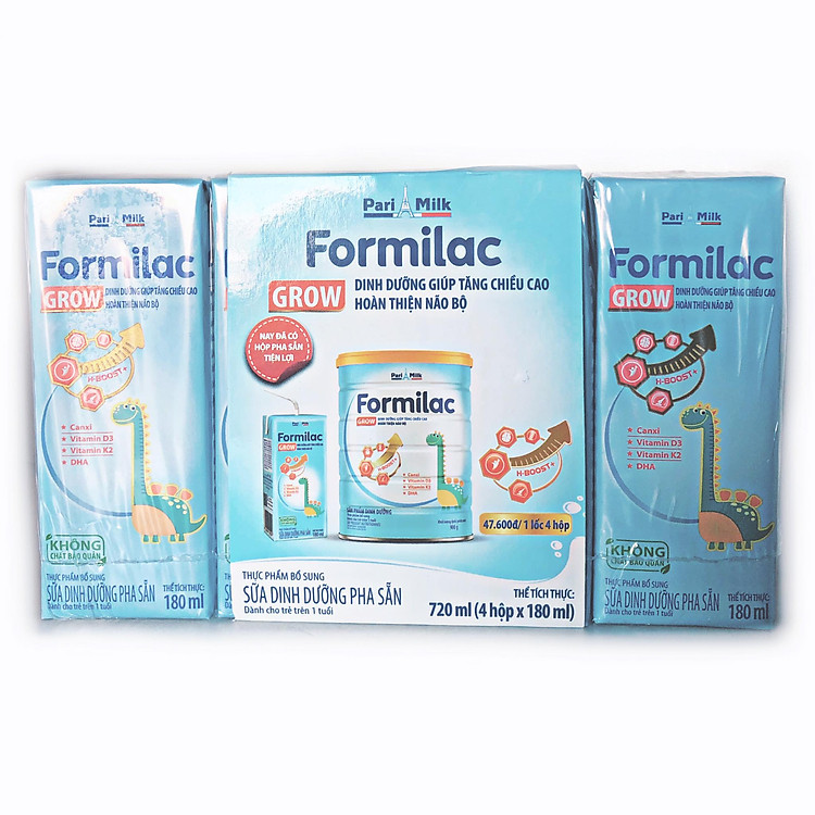 Thùng sữa dinh dưỡng pha sẵn Formilac Grow 180ml – Dinh dưỡng giúp tăng chiều cao, hoàn thiện não bộ