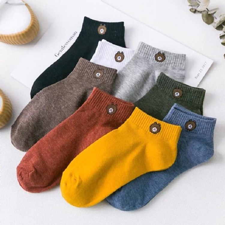 combo 5 đôi tất hình gấu brown cổ ngắn