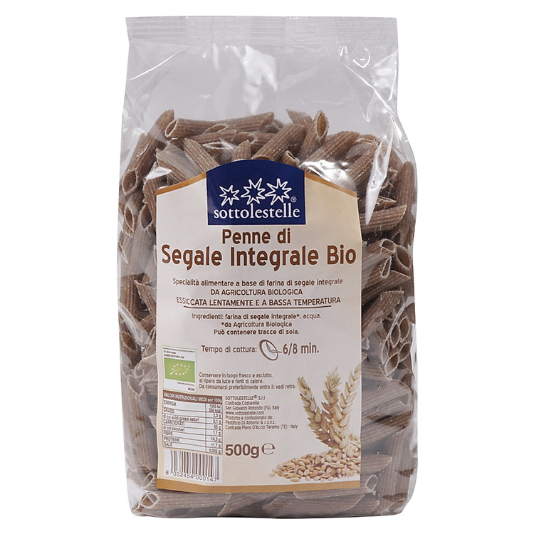 Nui ống lúa mạch đen nguyên cám hữu cơ Sottolestelle 500g