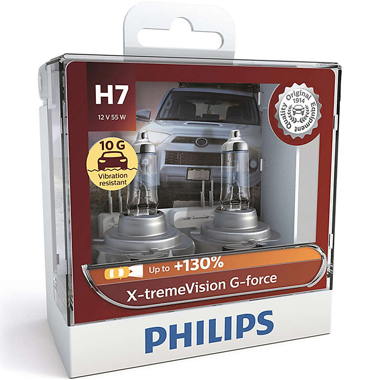 Hộp 2 Bóng đèn pha xe hơi Philips X-tremeVision G-force Plus + 130% H7 12972 XVG S2 12V 55W 3700K-Hàng chính hãng