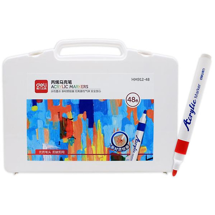 Hộp Bút Màu Acrylic Marker Deli HM912-48 (48 chiếc) - Ảnh 2