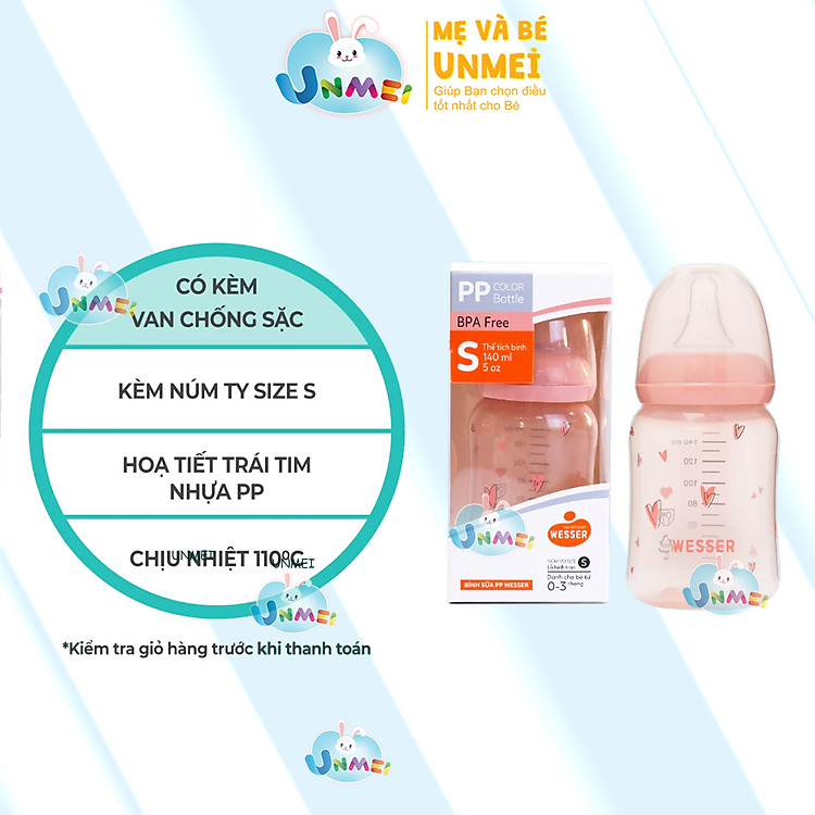 Bình sữa cổ HẸP PP COLOR Wesser 140ml/250ml