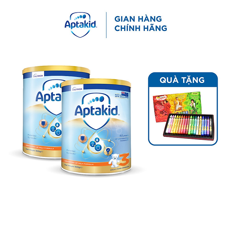 (Tặng hộp bút chì màu cho bé) Combo 2 Sữa bột Aptakid New Zealand hộp thiếc (900g/lon) cho bé trên 24 tháng tuổi