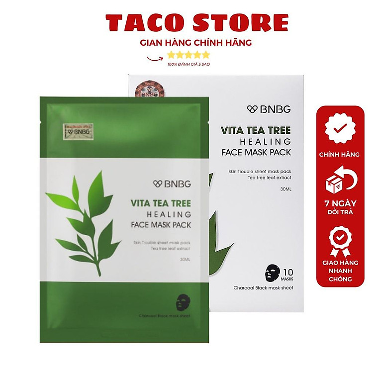 Hộp 10 Mặt Nạ BNBG Tràm Trà Thải Độc Da Giúp Giảm Mụn Vita Tea Tree Healing Face Mask Pack 30ml