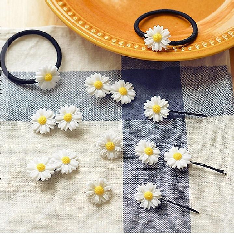 Combo 10 Kẹp Tóc, Dây Buộc Tóc Cúc Họa Mi