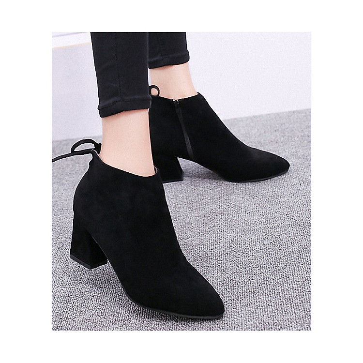 Giày Boot Nữ Da Lộn Khóa Kéo - B075