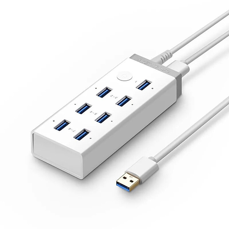 Bộ chia Hub USB 3.0*7 Ports Hỗ trợ cổng nguồn 12V-4A màu Trắng UGREEN UHU20296CR116 Hàng chính hãng