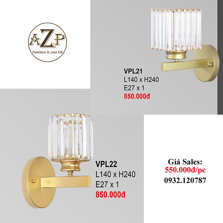 AZP - ĐÈN ỐP VÁCH / ĐÈN TRANG TRÍ / ĐÈN TREO TƯỜNG PHÒNG KHÁCH, PHÒNG NGỦ, NHÀ HÀNG, KHÁCH SẠN AZP-VPL21 / VPL22 phong cách đương đại, hàng nhập khẩu AZP