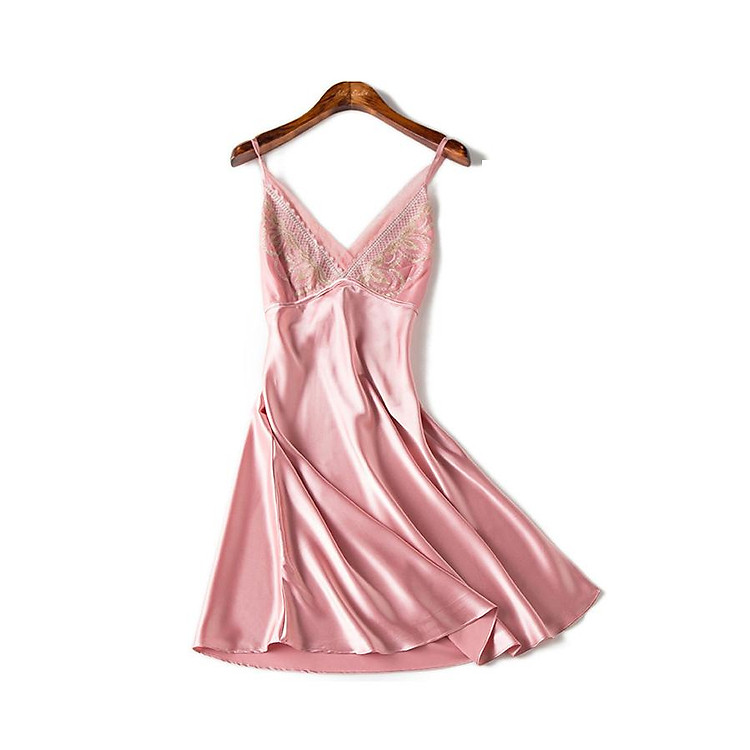 Đầm (váy) ngủ nữ 2 dây lụa bóng ren ngực quyến rũ JS-SX111