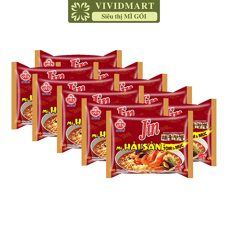 OTTOGI - Mì nấu Jin hải sản Tôm và mực, Mì nấu hải sản Tôm và mực Jin, Mì Jin nấu hải sản Tôm & mực (120g/gói)